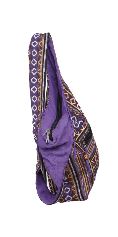 Woven Zip Top Hobo Shoulder Bag Purple/Gold