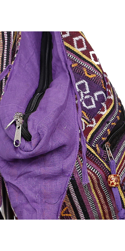 Woven Zip Top Hobo Shoulder Bag Purple/Gold