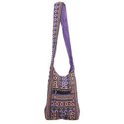 Woven Zip Top Hobo Shoulder Bag Purple/Gold 