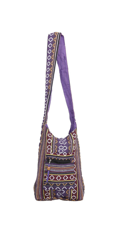 Woven Zip Top Hobo Shoulder Bag Purple/Gold