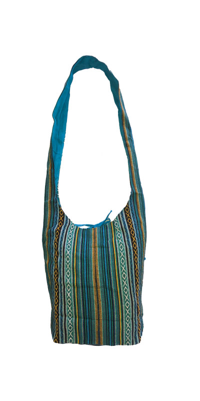 Woven Zip Top Hobo Shoulder Bag Blue Stripe