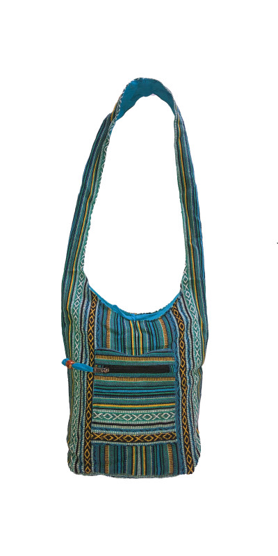 Woven Zip Top Hobo Shoulder Bag Blue Stripe