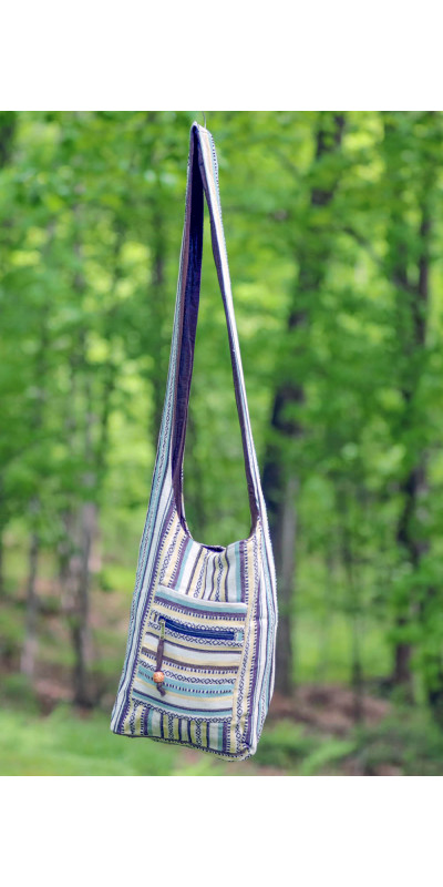 Woven Zip Top Hobo Shoulder Bag Sand Stripe