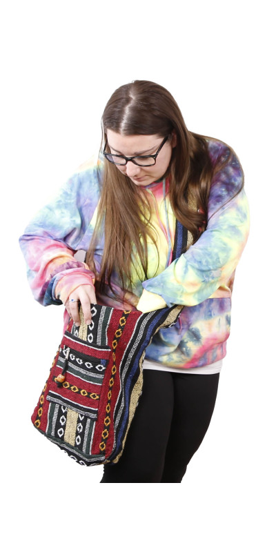 Woven Zip Top Hobo Shoulder Bag Red/Blue