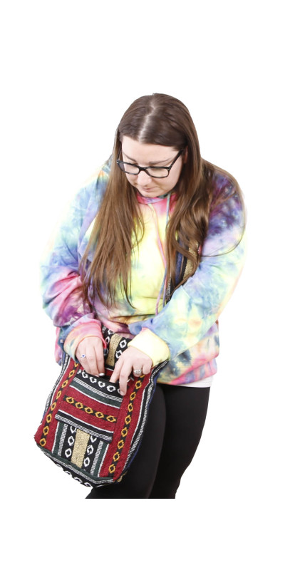 Woven Zip Top Hobo Shoulder Bag Red/Blue