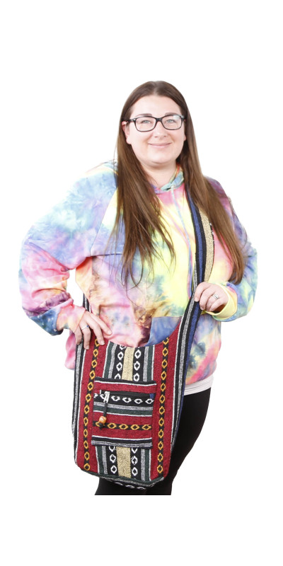 Woven Zip Top Hobo Shoulder Bag Red/Blue