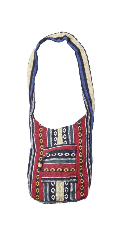 Woven Zip Top Hobo Shoulder Bag Red/Blue