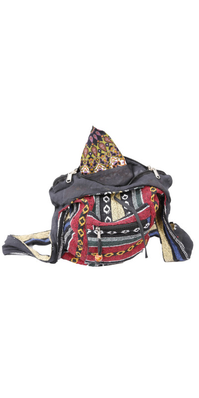 Woven Zip Top Hobo Shoulder Bag Red/Blue