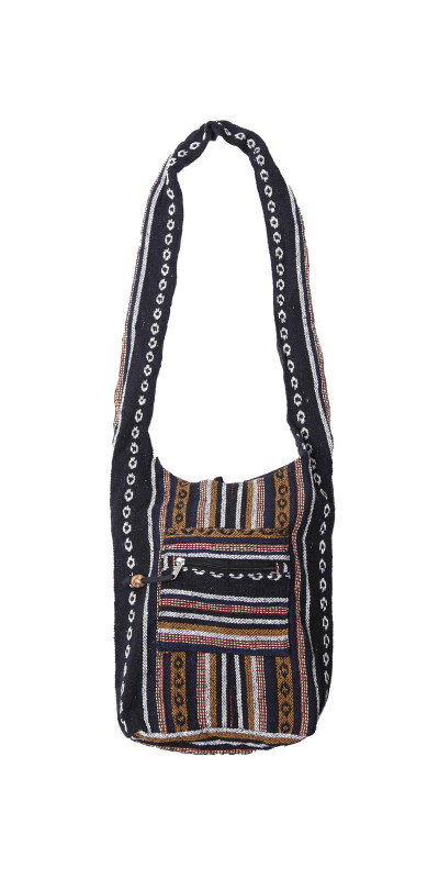 Woven Zip Top Hobo Shoulder Bag Black/Brown