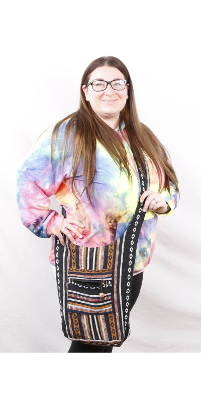 Woven Zip Top Hobo Shoulder Bag Black/Brown