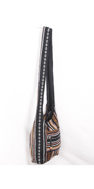 Woven Zip Top Hobo Shoulder Bag Black/Brown
