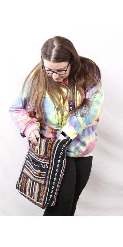 Woven Zip Top Hobo Shoulder Bag Black/Brown