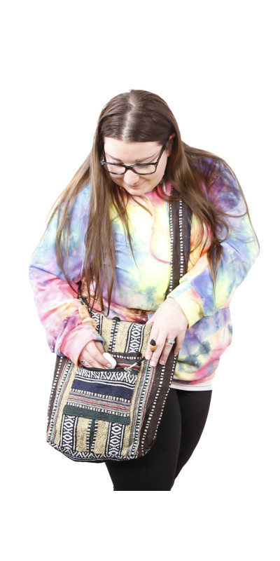 Woven Zip Top Hobo Shoulder Bag Earth Stripe