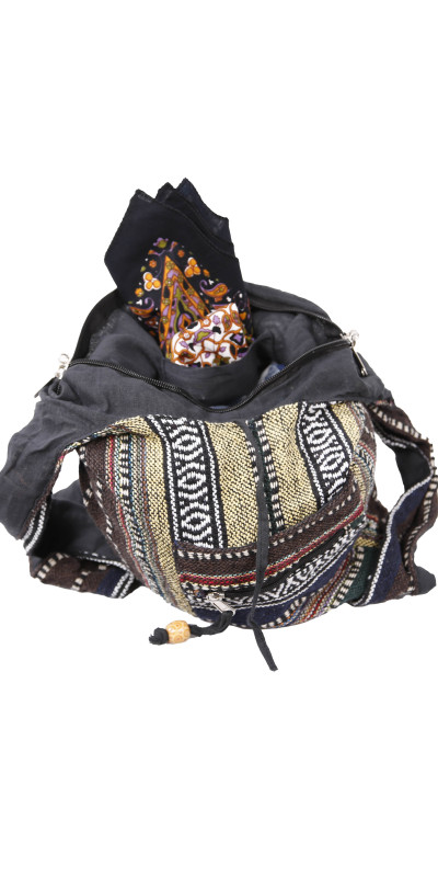 Woven Zip Top Hobo Shoulder Bag Earth Stripe