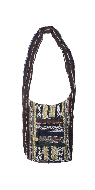 Woven Zip Top Hobo Shoulder Bag Earth Stripe