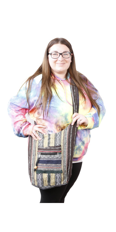 Woven Zip Top Hobo Shoulder Bag Earth Stripe