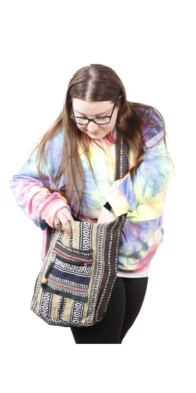 Woven Zip Top Hobo Shoulder Bag Earth Stripe