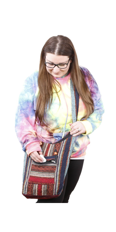 Woven Zip Top Hobo Shoulder Bag Brick Stripe