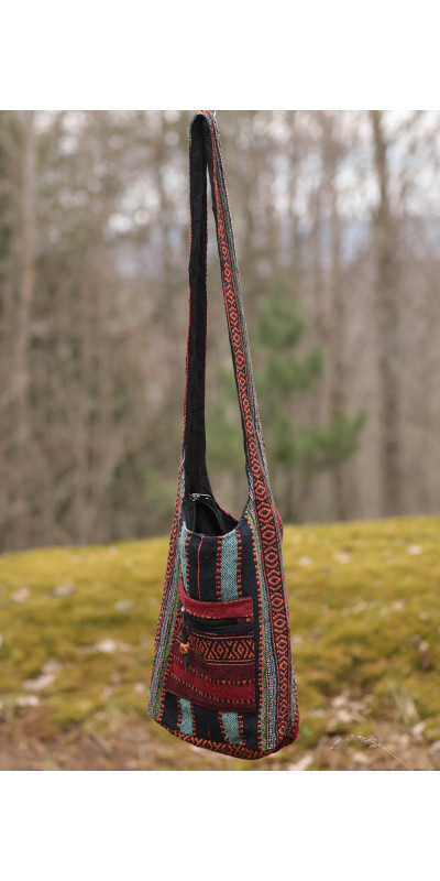 Woven Zip Top Hobo Shoulder Bag Brick Stripe