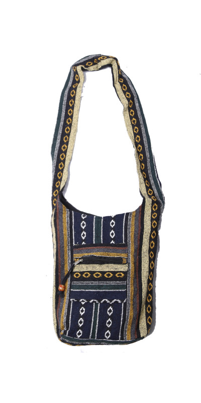 Woven Zip Top Hobo Shoulder Bag Blue/Grey