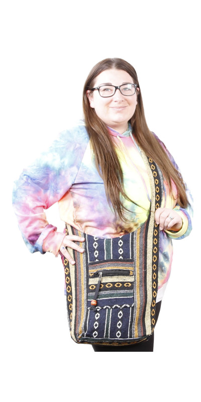 Woven Zip Top Hobo Shoulder Bag Blue/Grey