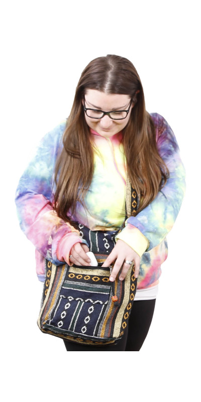 Woven Zip Top Hobo Shoulder Bag Blue/Grey