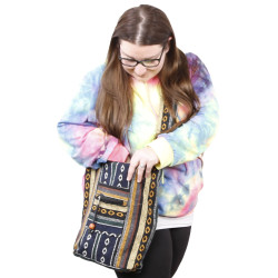 Woven Zip Top Hobo Shoulder Bag Blue/Grey