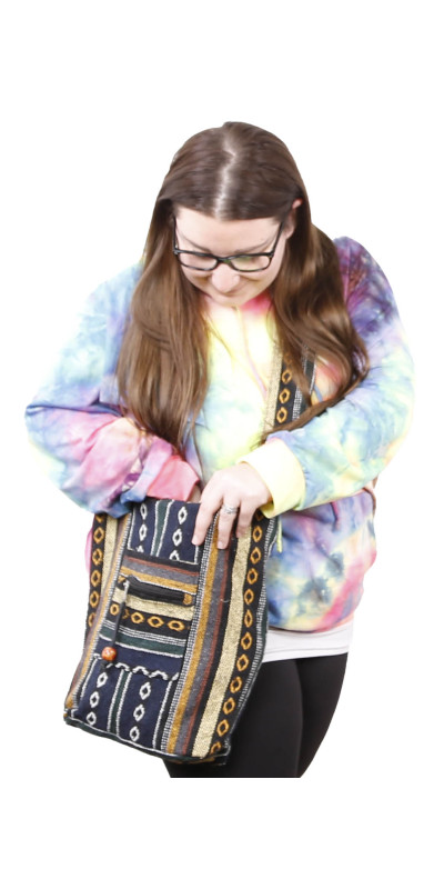 Woven Zip Top Hobo Shoulder Bag Blue/Grey