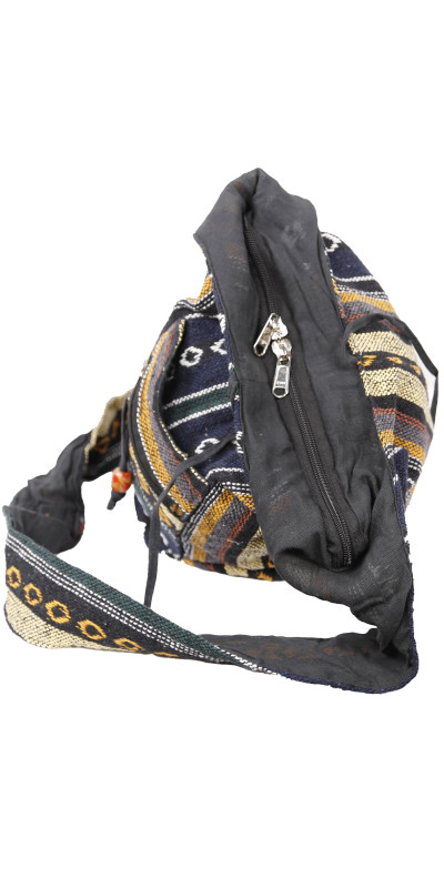 Woven Zip Top Hobo Shoulder Bag Blue/Grey