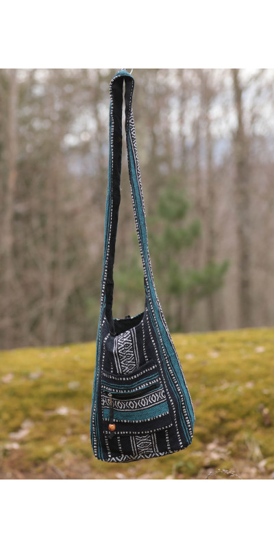 Woven Zip Top Hobo Shoulder Bag Navy Stripe