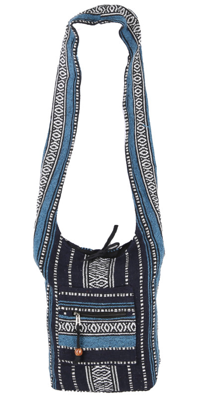 Woven Zip Top Hobo Shoulder Bag Navy Stripe