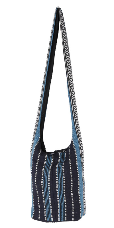 Woven Zip Top Hobo Shoulder Bag Navy Stripe