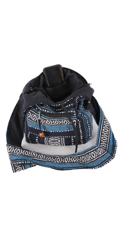 Woven Zip Top Hobo Shoulder Bag Navy Stripe