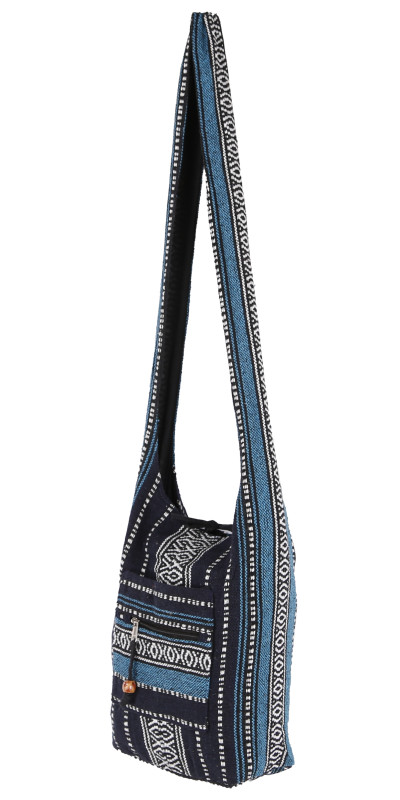 Woven Zip Top Hobo Shoulder Bag Navy Stripe