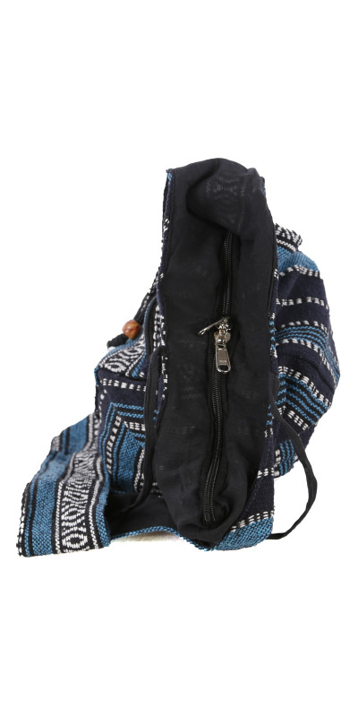 Woven Zip Top Hobo Shoulder Bag Navy Stripe