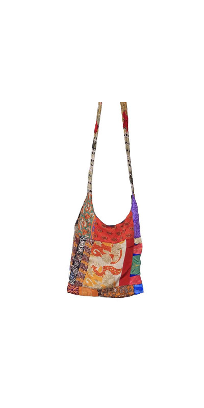 Recycled Patchwork Sari Zip Top Crossbody Bag Assorted Colors/Patterns