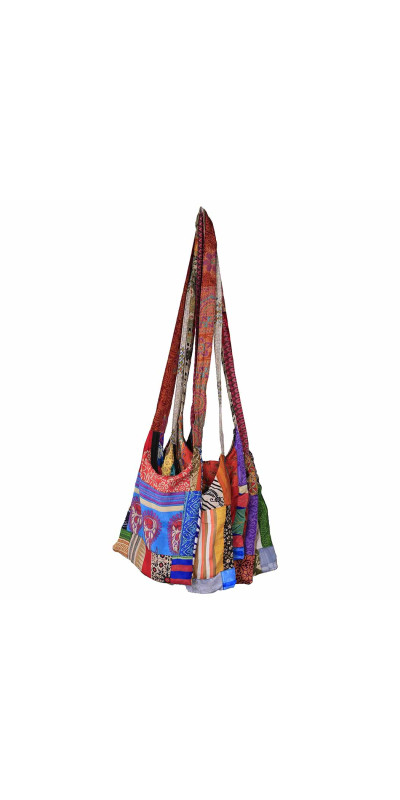 Recycled Patchwork Sari Zip Top Crossbody Bag Assorted Colors/Patterns