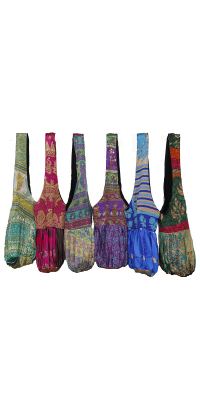 Vintage Sari Zip Top Hobo Shoulder Bag Assorted Colors/Patterns *TARIFF SURCHARGE