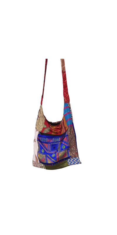 Recycled Patchwork Sari Zip Top Crossbody Bag Assorted Colors/Patterns