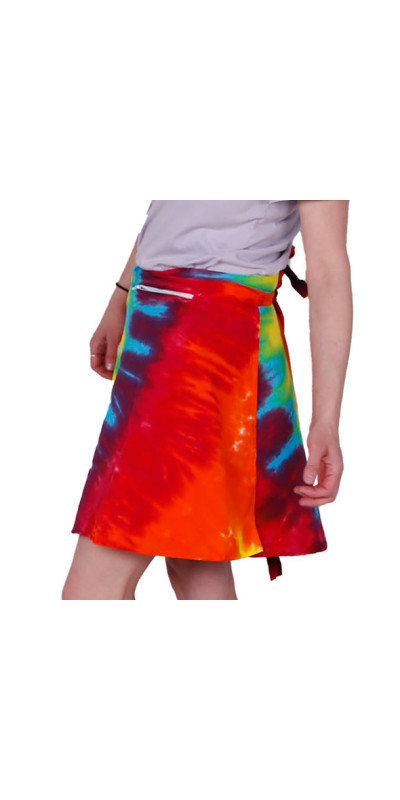 Tie Dyed Short Wrap Skirt Rainbow Spiral