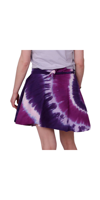Tie Dyed Short Wrap Skirt Purple/Pink Spiral