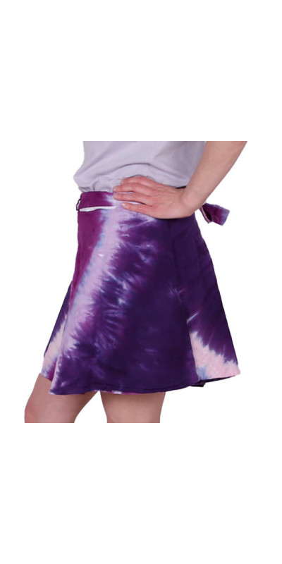Tie Dyed Short Wrap Skirt Purple/Pink Spiral