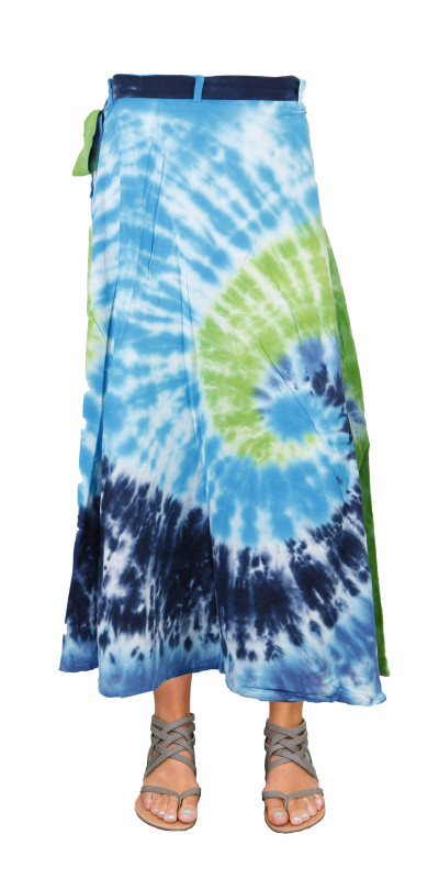 Blue & Green Tie Dye Wrap Skirt with Zip Pocket