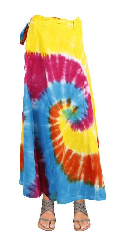 Multi Spiral Rainbow Tie Dye Wrap Skirt with Zip Pocket