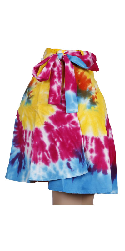 Rainbow Tie Dye Short Wrap Skirt with Zip Pocket