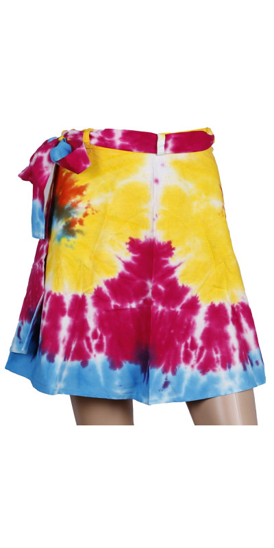 Rainbow Tie Dye Short Wrap Skirt with Zip Pocket