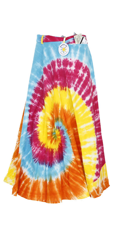 Rainbow Tie Dye Wrap Skirt with Zip Pocket