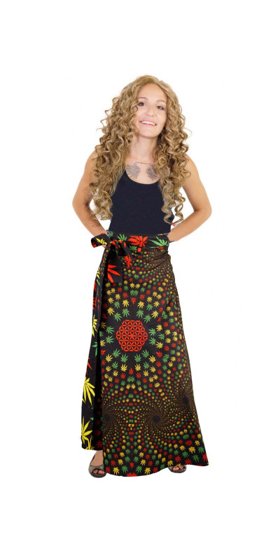 Leaf Vortex Wrap Skirt with Zip Pocket