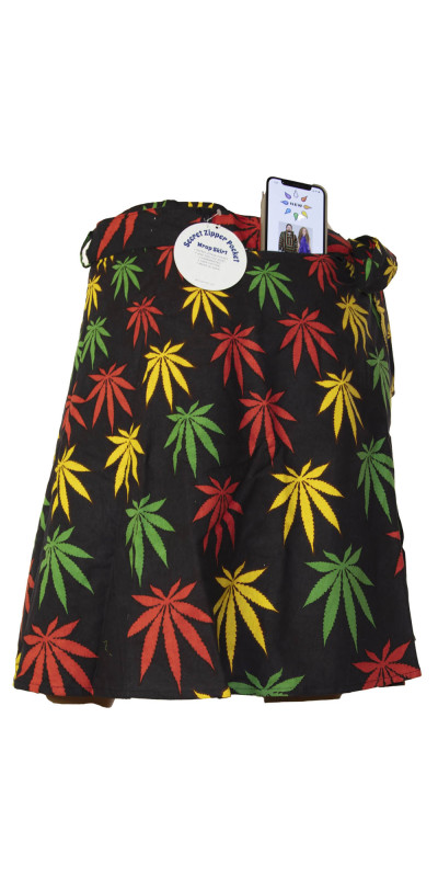 Leaf Vortex Short Wrap Skirt with Zip Pocket