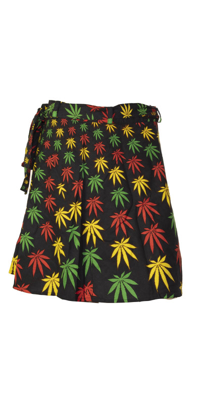 Leaf Vortex Short Wrap Skirt with Zip Pocket